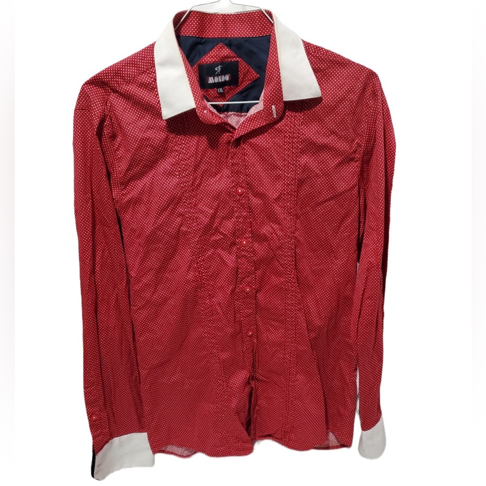 Mondo Red White Polka Dot Contrasting White Cuff Button Down Shirt!